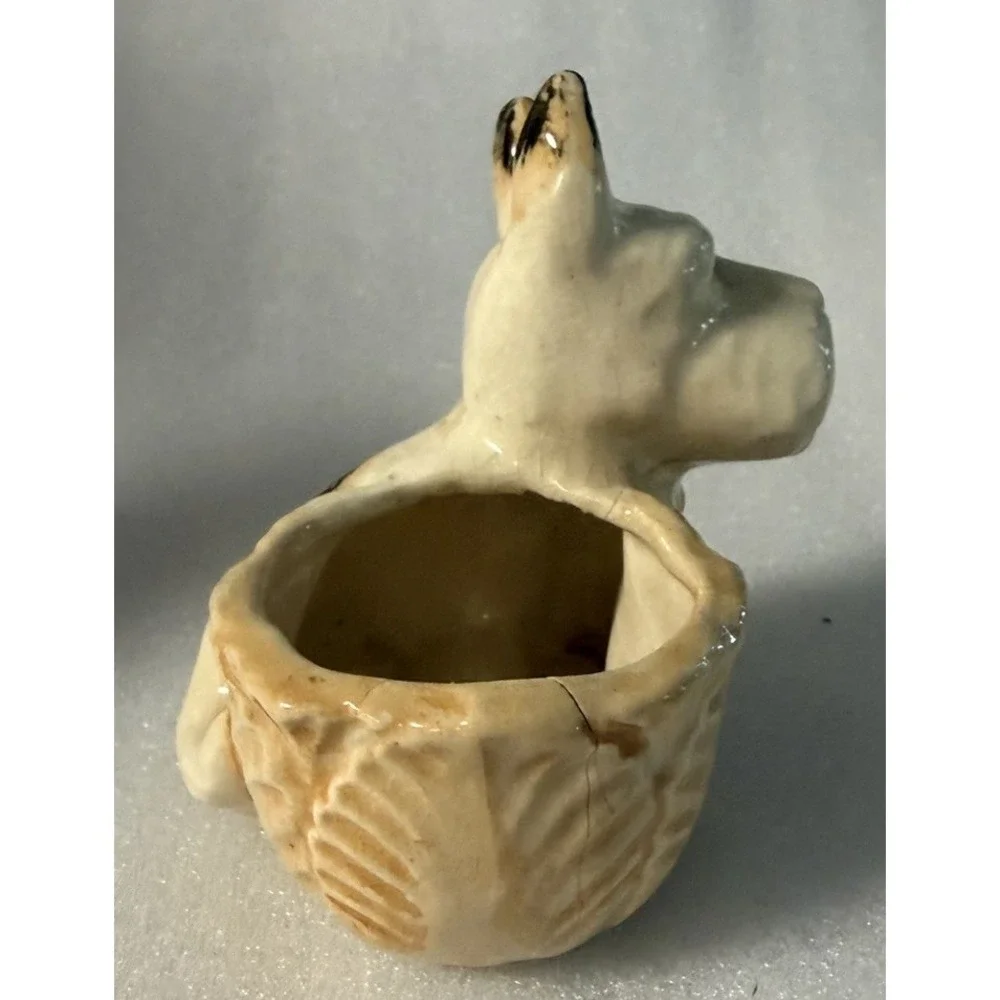 Vintage Occupied Japan Scottie Dog Planter Ceramic Terrier Basket 1945-1952